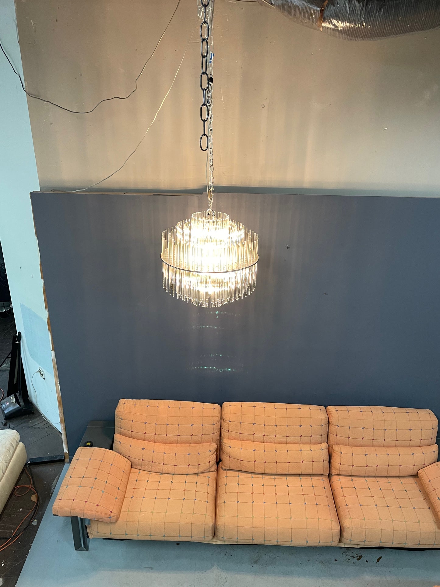 SOLD – Glass Rod Mid Century Chandelier in the Style of Gaetano Sciolari