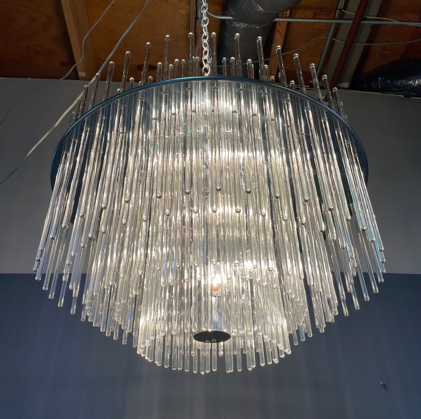 SOLD – Glass Rod Mid Century Chandelier in the Style of Gaetano Sciolari