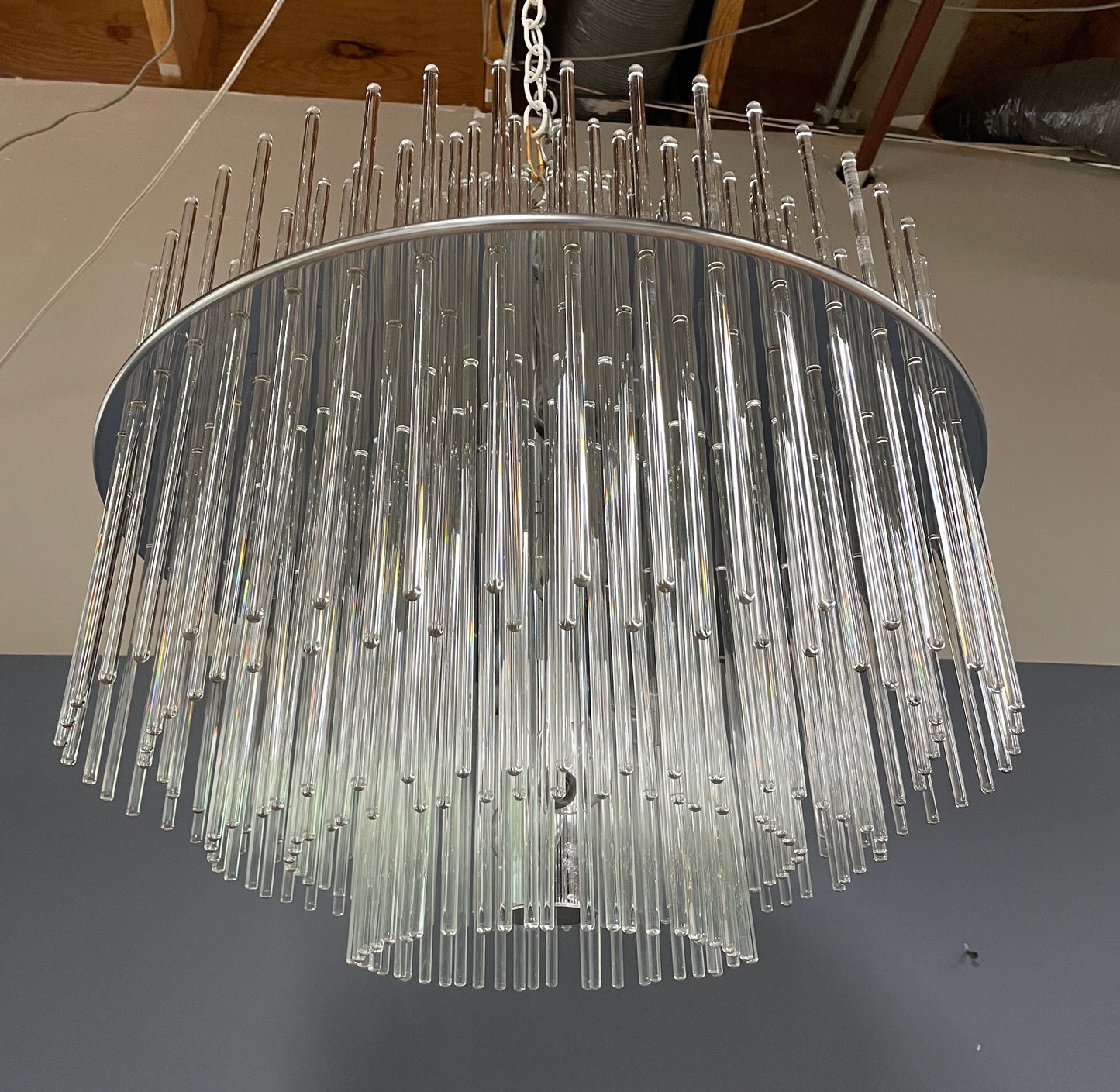 SOLD – Glass Rod Mid Century Chandelier in the Style of Gaetano Sciolari