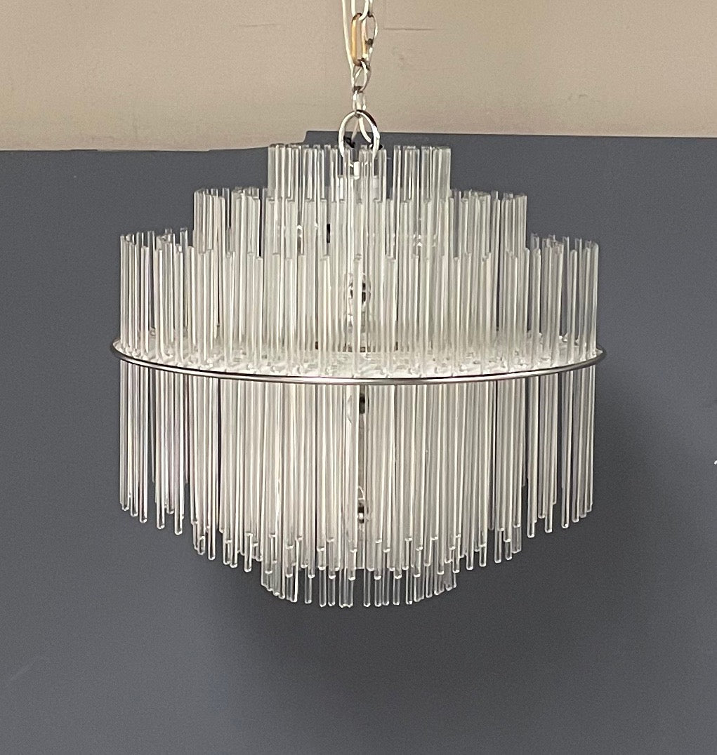 SOLD – Glass Rod Mid Century Chandelier in the Style of Gaetano Sciolari