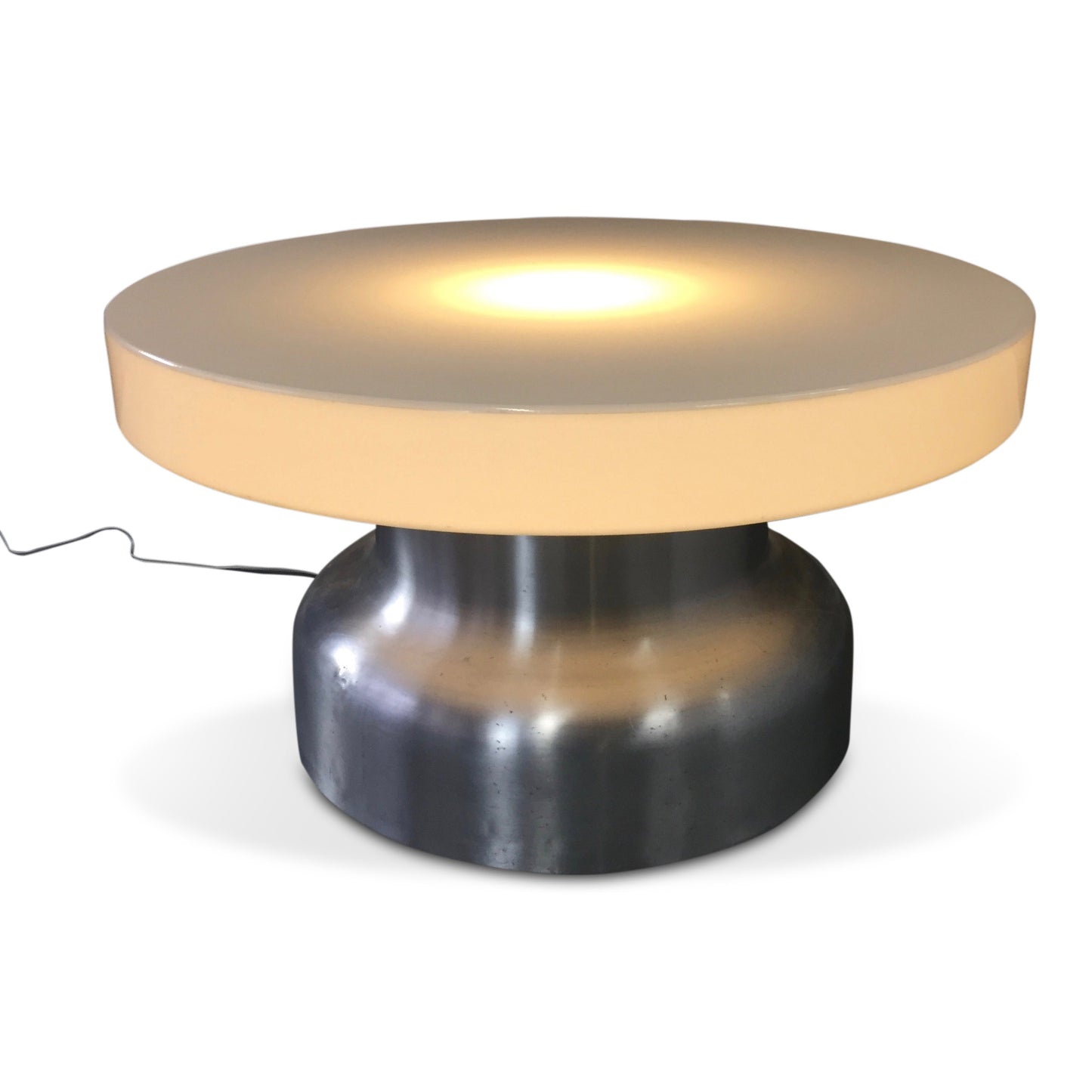 Post Modern Industrial Lighted Coffee Table in Brushed Aluminum and Acrylic
