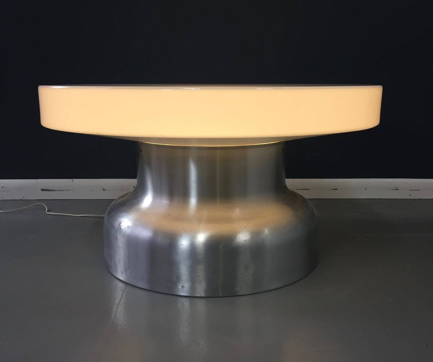 Post Modern Industrial Lighted Coffee Table in Brushed Aluminum and Acrylic