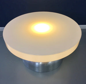 Post Modern Industrial Lighted Coffee Table in Brushed Aluminum and Acrylic