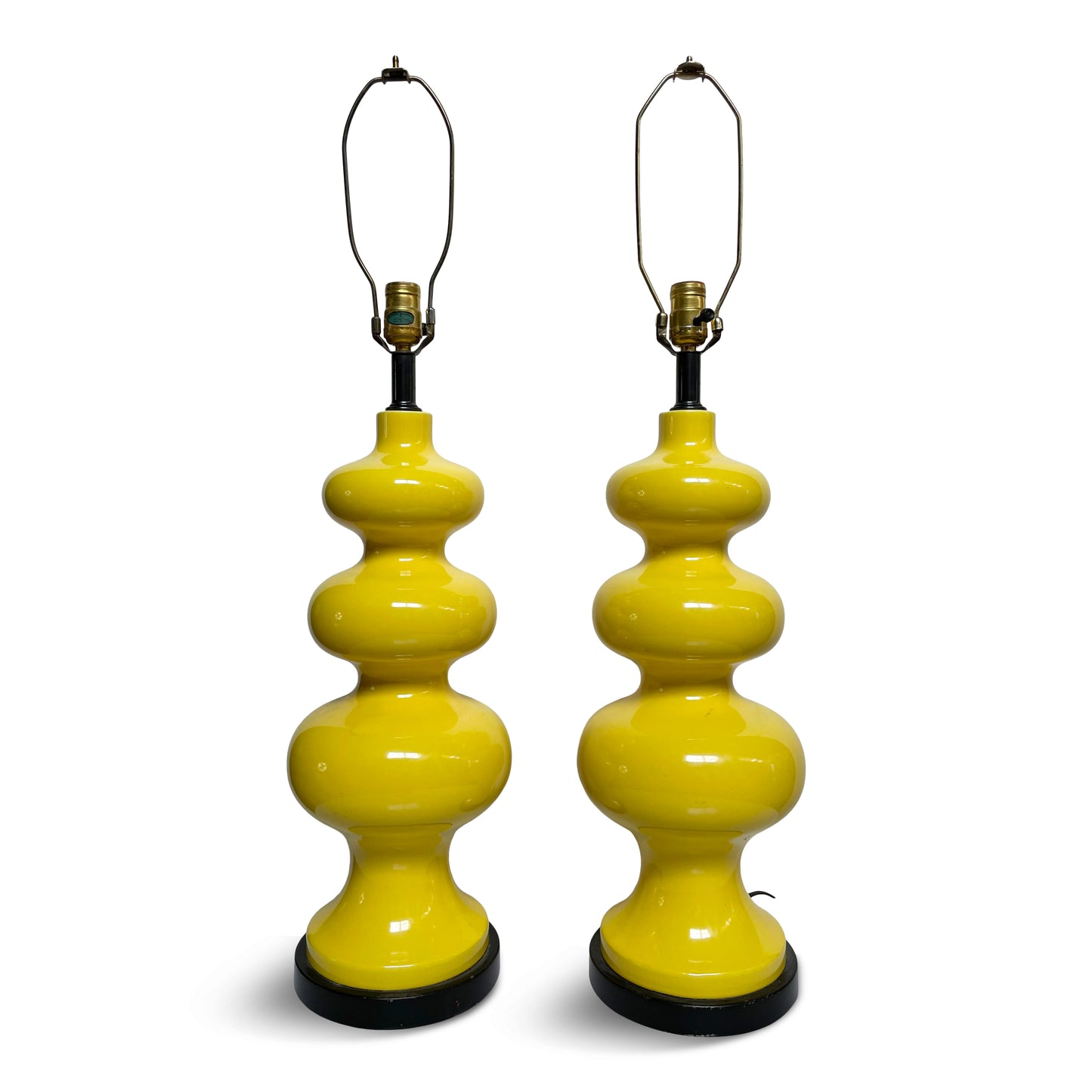 SOLD – Mid Century Curvaceous Ceramic Large Bright Yellow Table Lamps a Pair