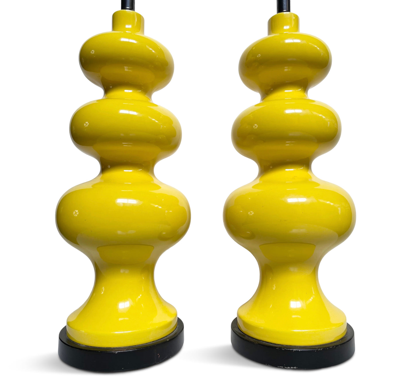 SOLD – Mid Century Curvaceous Ceramic Large Bright Yellow Table Lamps a Pair