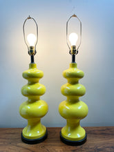 Load image into Gallery viewer, Mid Century Curvaceous Ceramic Large Bright Yellow Table Lamps a Pair