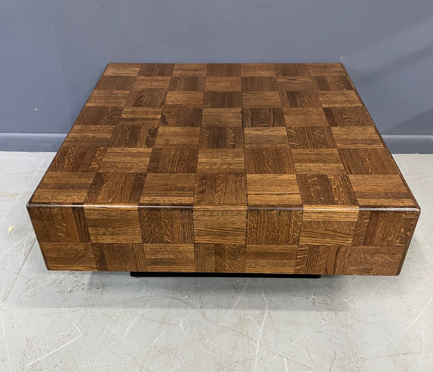 SOLD – 1970s Parquet Floating Cocktail/Coffee Table with a Plinth Base Mid Century