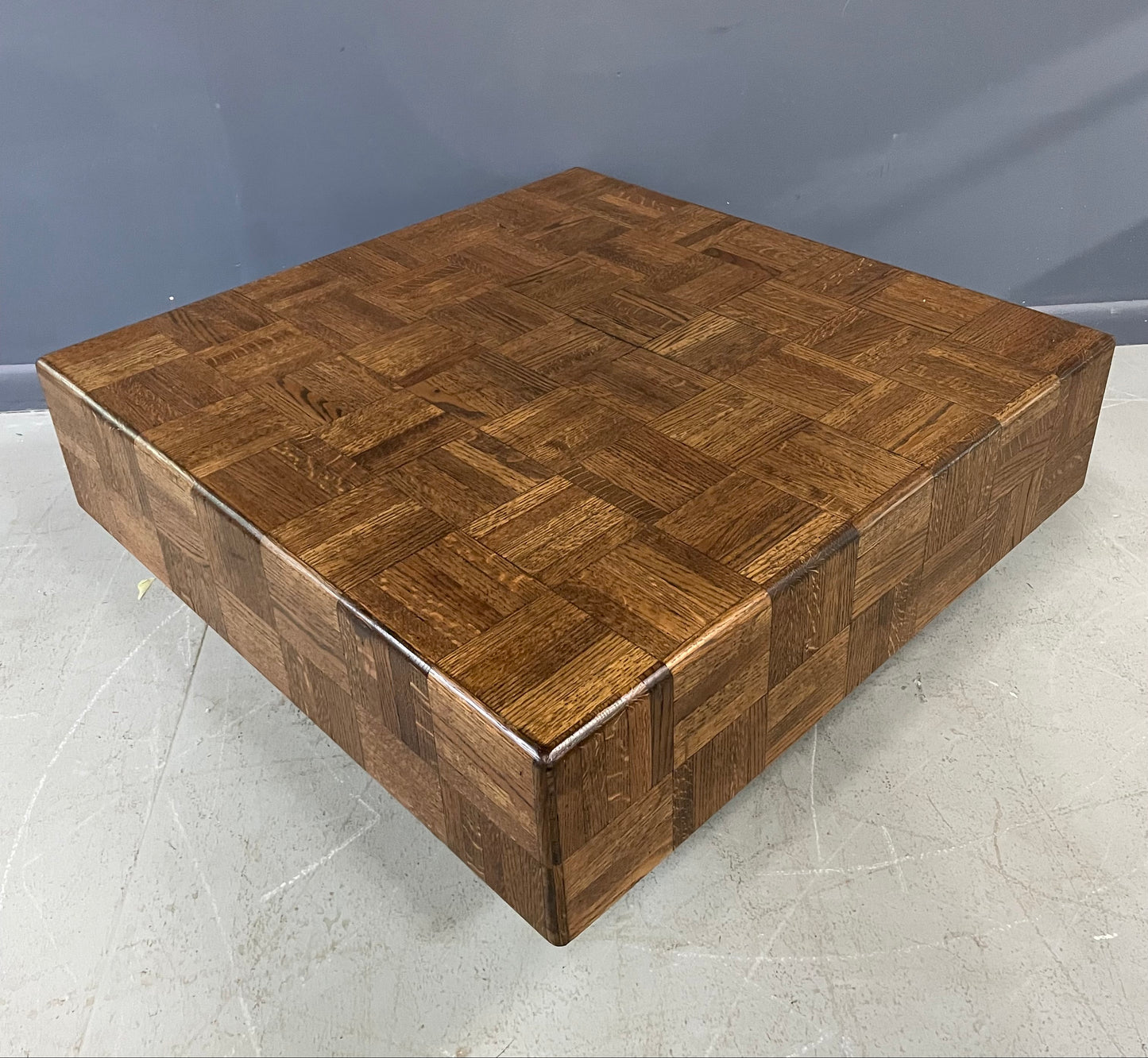 SOLD – 1970s Parquet Floating Cocktail/Coffee Table with a Plinth Base Mid Century