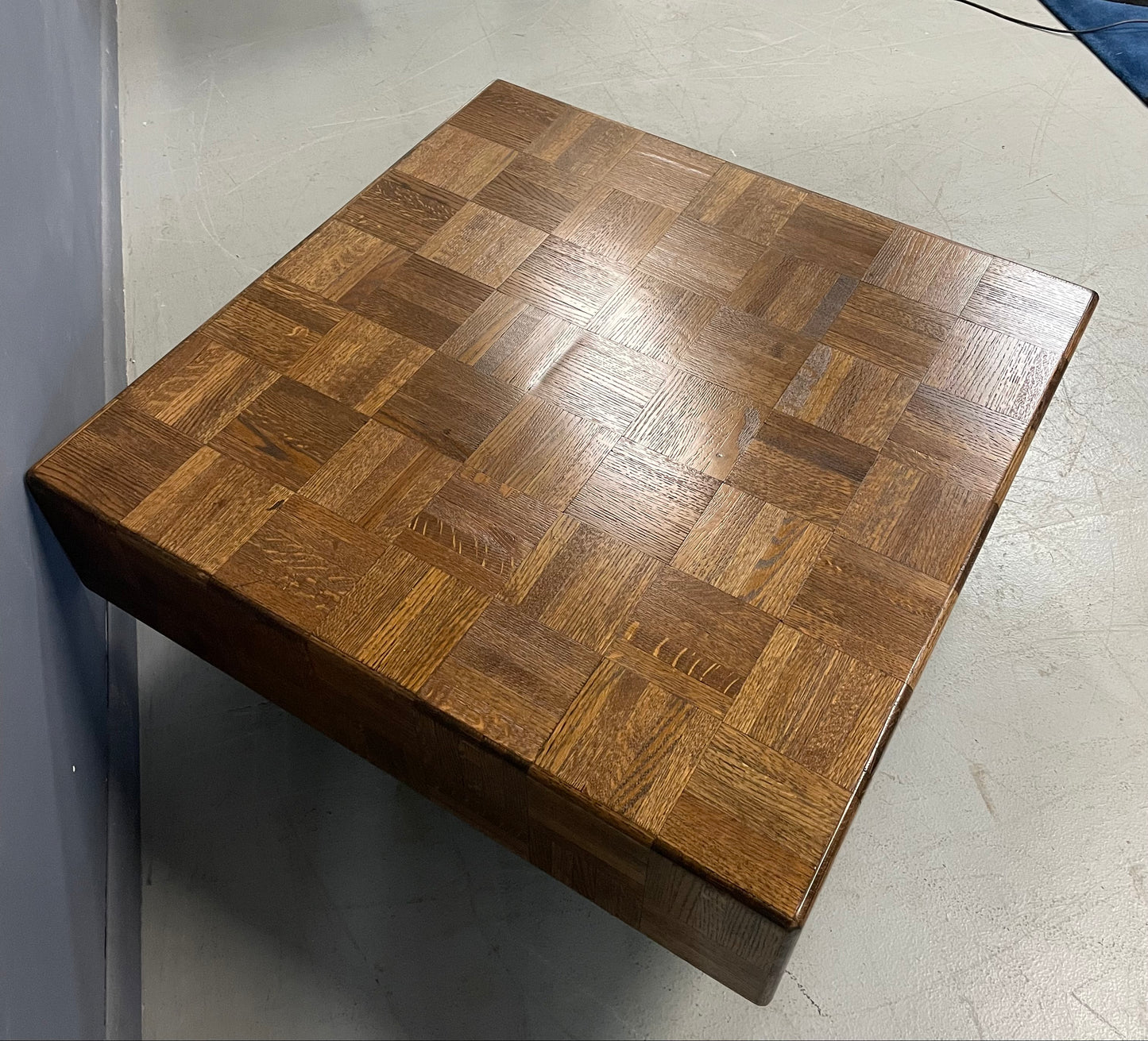 SOLD – 1970s Parquet Floating Cocktail/Coffee Table with a Plinth Base Mid Century