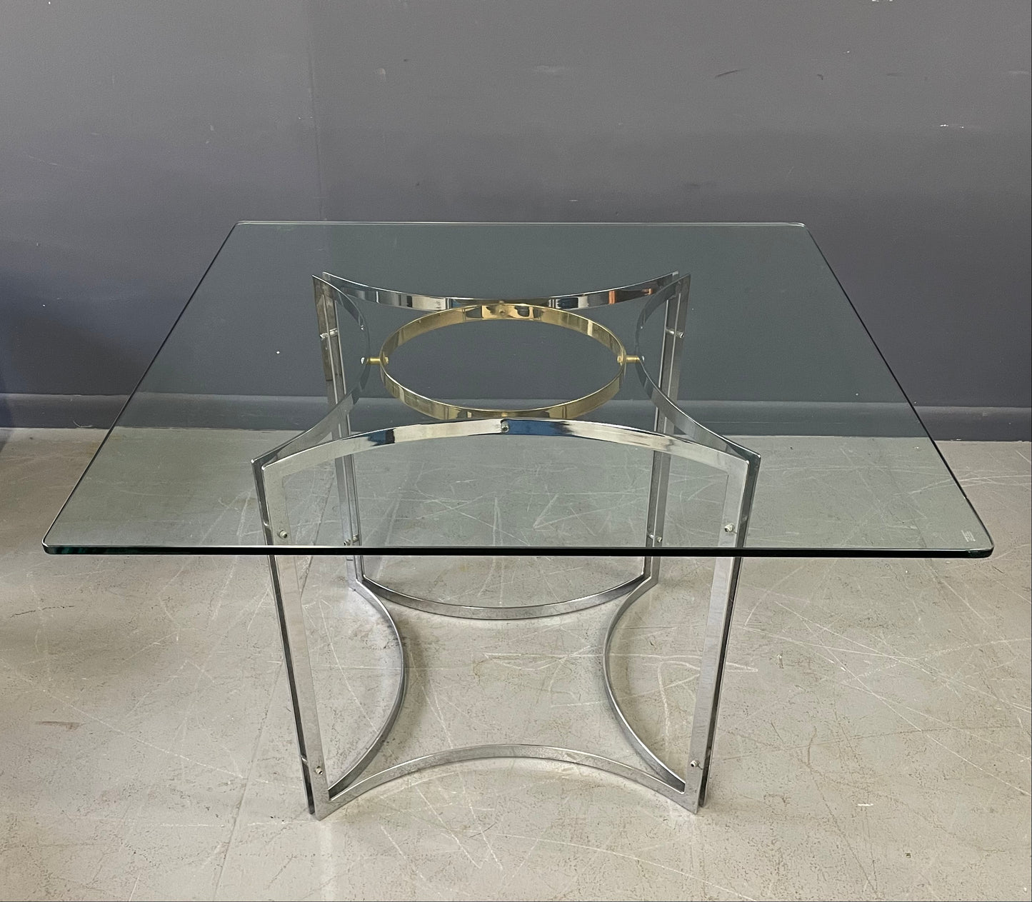 SOLD – Romeo Rega Style Brass and Chrome Game Table with Four Upholstered Stools