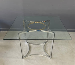 Romeo Rega Style Brass and Chrome Game Table with Four Upholstered Stools