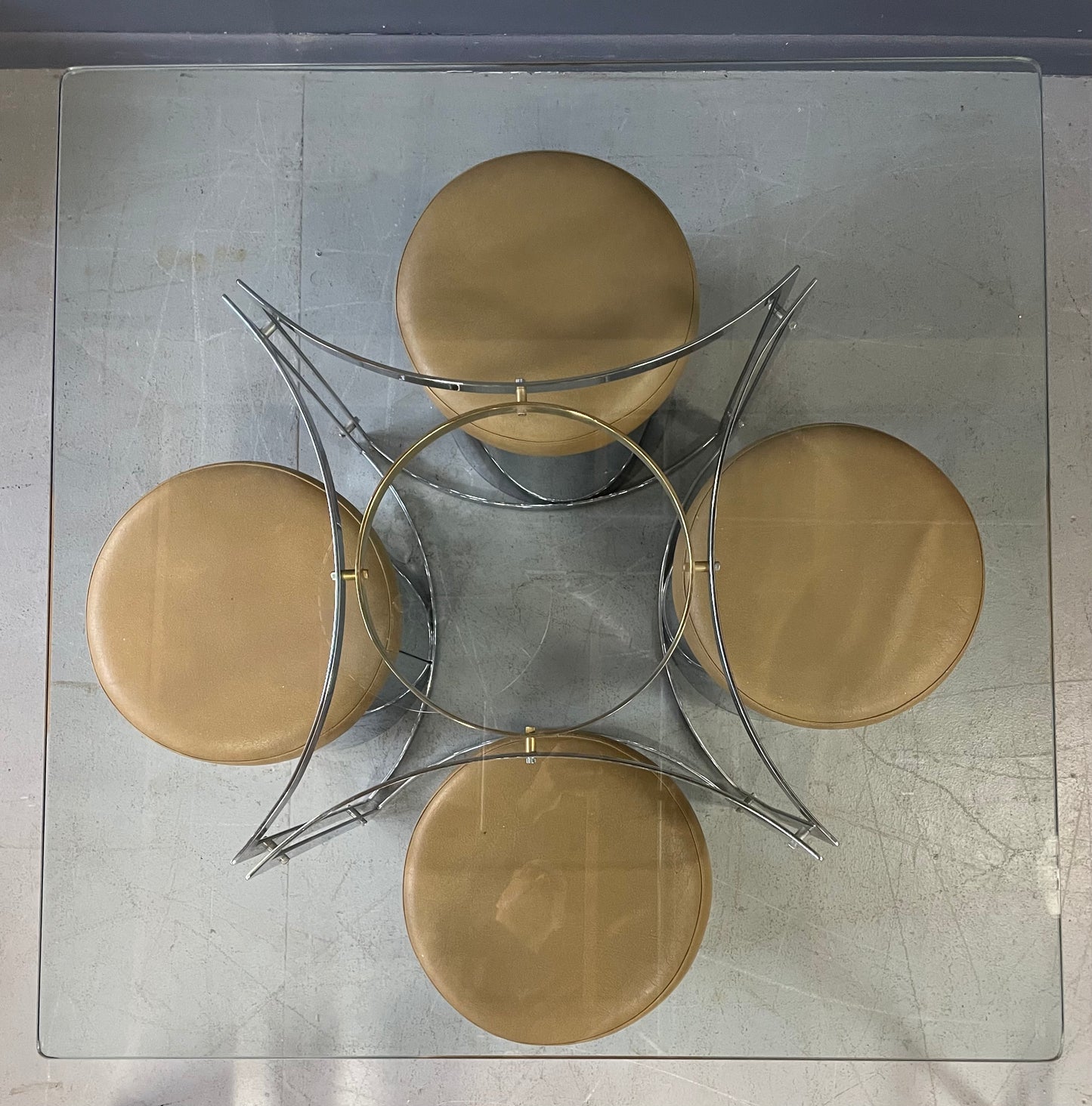 SOLD – Romeo Rega Style Brass and Chrome Game Table with Four Upholstered Stools