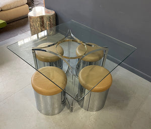 Romeo Rega Style Brass and Chrome Game Table with Four Upholstered Stools