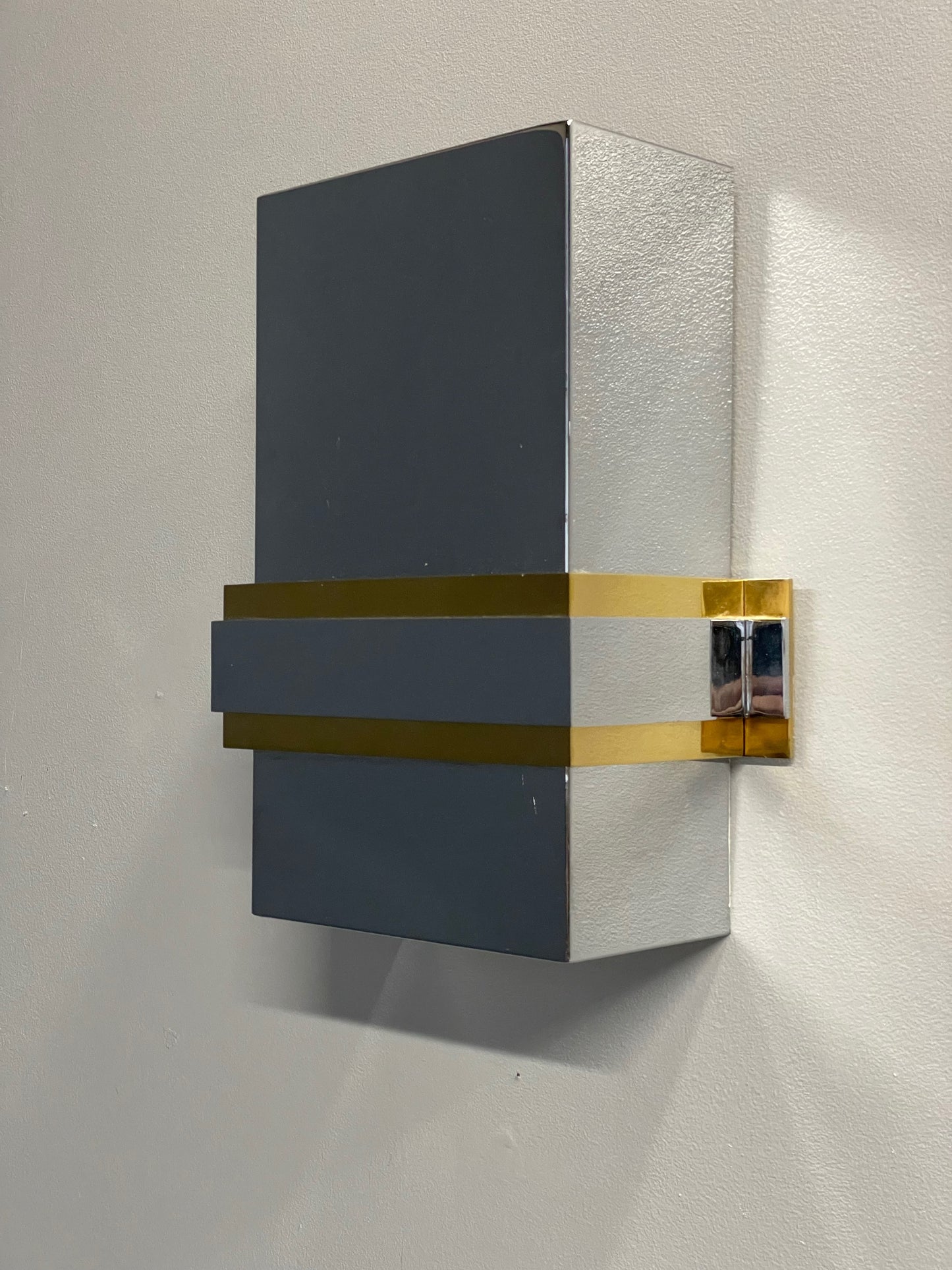 SOLD – Mid-Century Stainless Steel and Brass Sconces in the Style of Romeo Rega