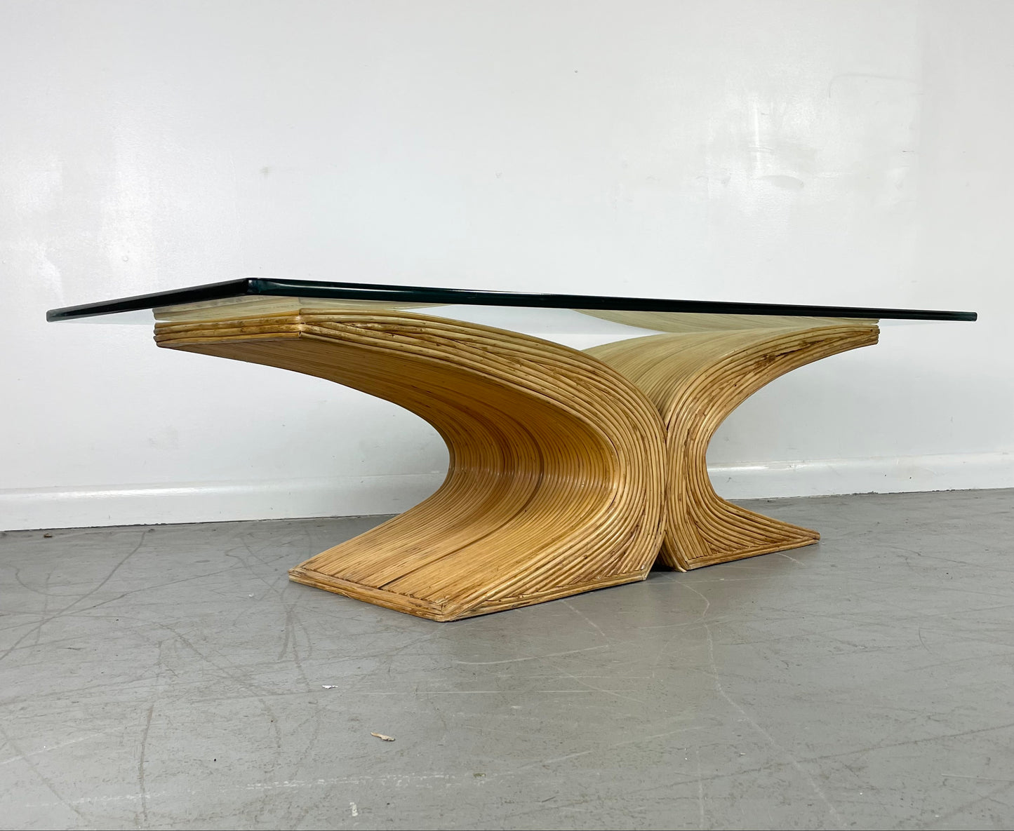 SOLD – Mid-Century Pencil Reed Coffee Table in the Style of Gabriella Crespi