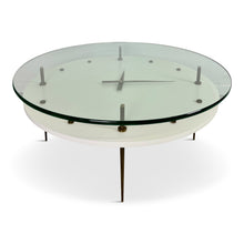 Load image into Gallery viewer, Italian Round Clock Coffee Table in Brass and Lacquer with Glass Top Mid Century