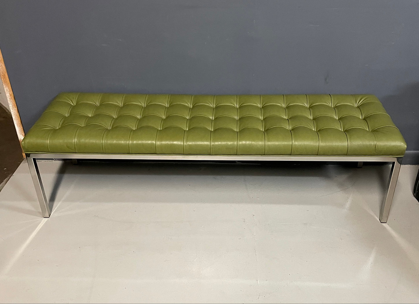 SOLD – Tufted Leather and Chrome Bench by Lehigh-Leopold in the Style of Ward Bennett