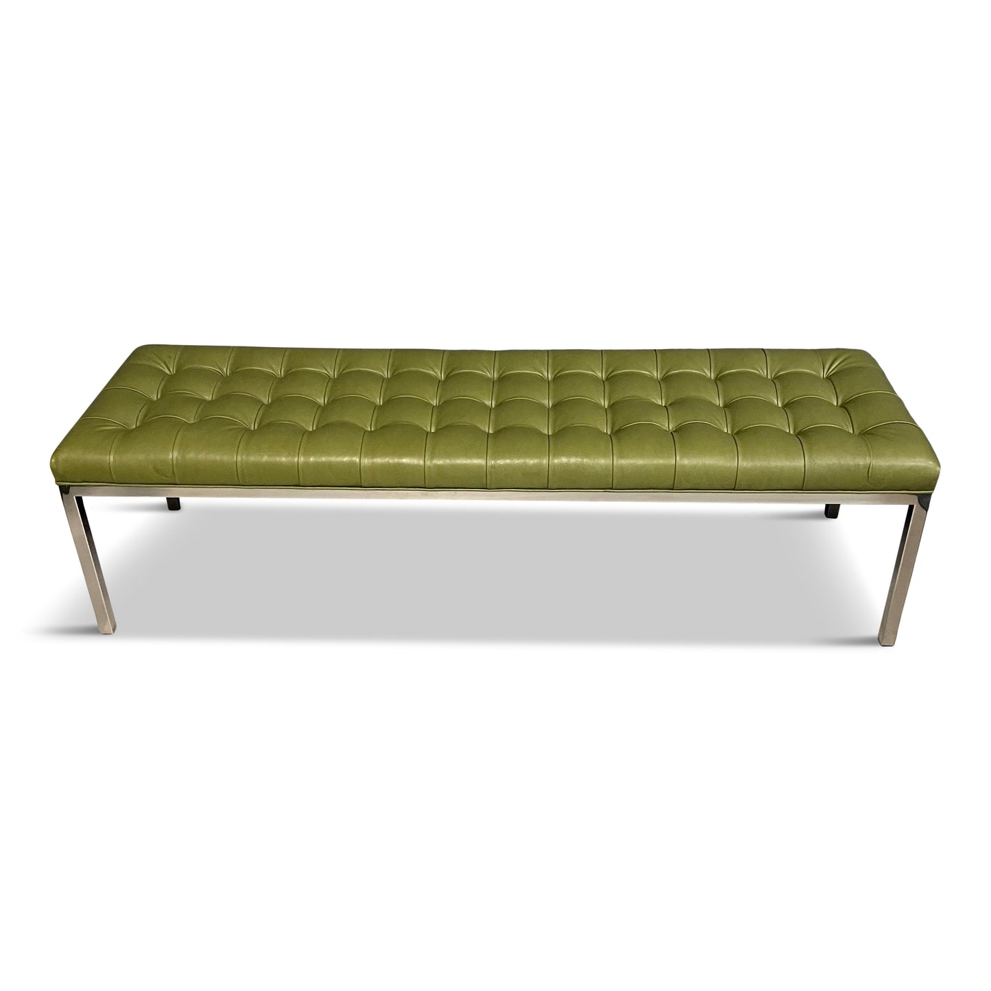 SOLD – Tufted Leather and Chrome Bench by Lehigh-Leopold in the Style of Ward Bennett