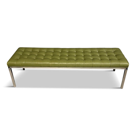 SOLD – Tufted Leather and Chrome Bench by Lehigh-Leopold in the Style of Ward Bennett