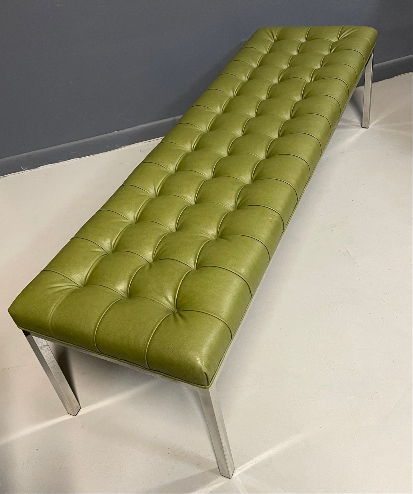 SOLD – Tufted Leather and Chrome Bench by Lehigh-Leopold in the Style of Ward Bennett
