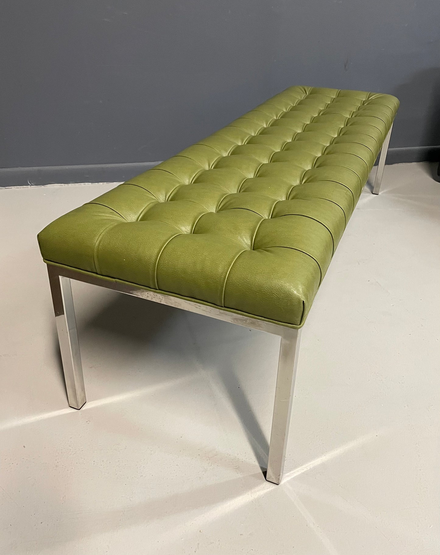 SOLD – Tufted Leather and Chrome Bench by Lehigh-Leopold in the Style of Ward Bennett