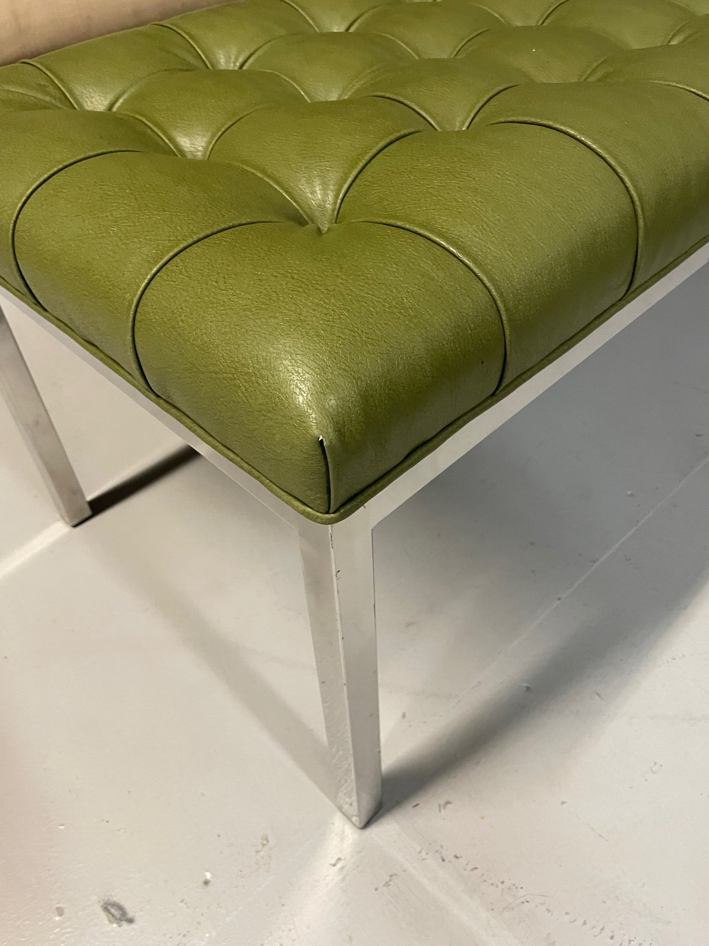 SOLD – Tufted Leather and Chrome Bench by Lehigh-Leopold in the Style of Ward Bennett