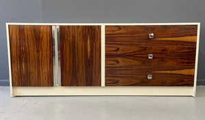 Milo Baughman Style Lacquer and Rosewood Credenza Chrome Accents Mid Century