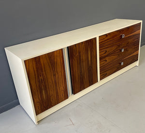 Milo Baughman Style Lacquer and Rosewood Credenza Chrome Accents Mid Century