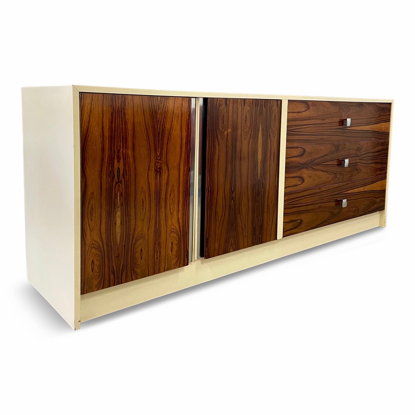 Milo Baughman Style Lacquer and Rosewood Credenza Chrome Accents Mid Century