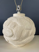 Load image into Gallery viewer, Ceramic Incised Bulbous Table Lamp with Japanese Swimming Fish Motif Mid Century