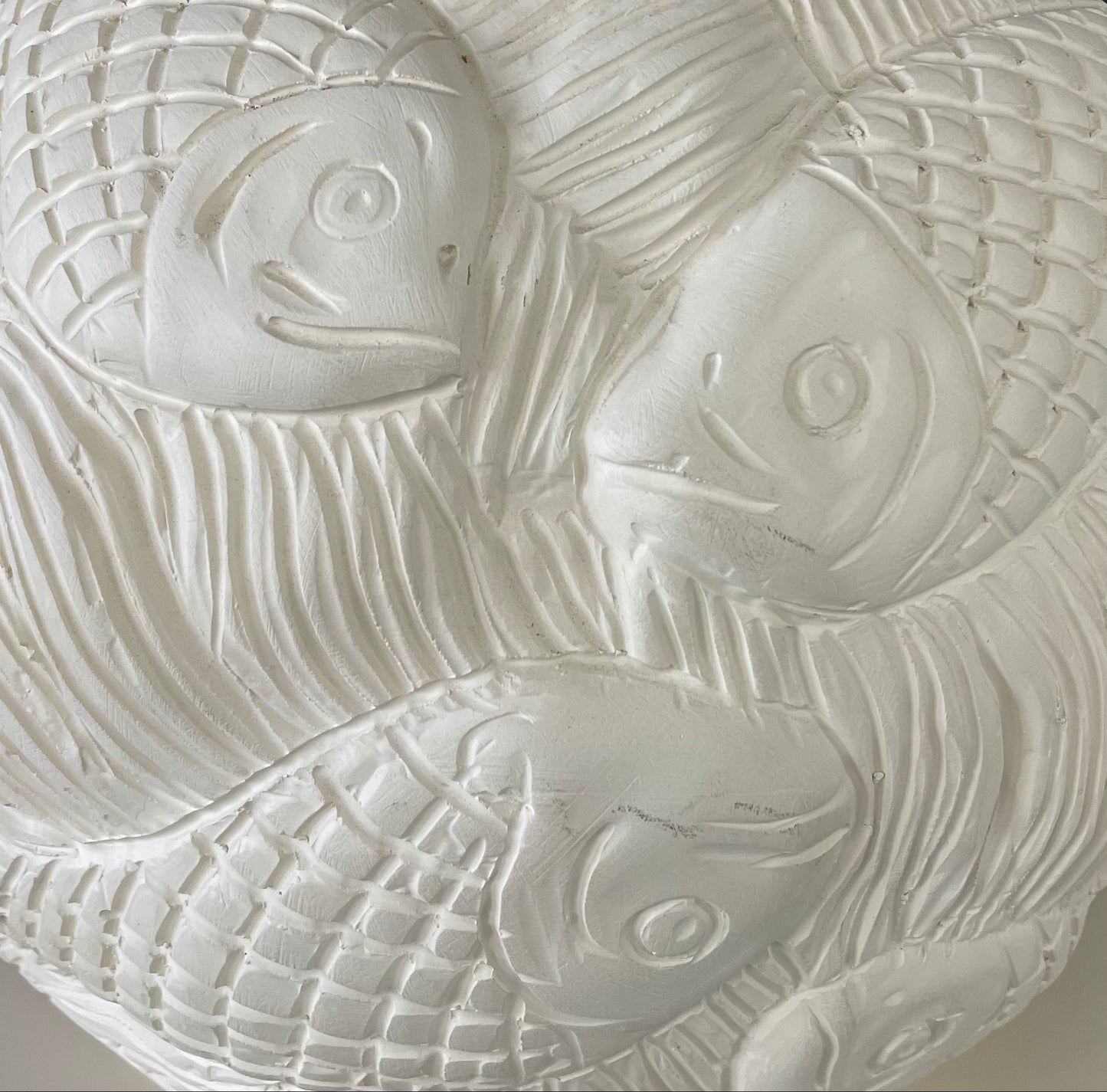 Ceramic Incised Bulbous Table Lamp with Japanese Swimming Fish Motif Mid Century