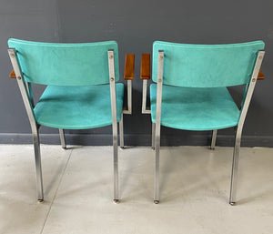 Trio of Mid Century Aluminum and Walnut Upholstered Chairs by Howell
