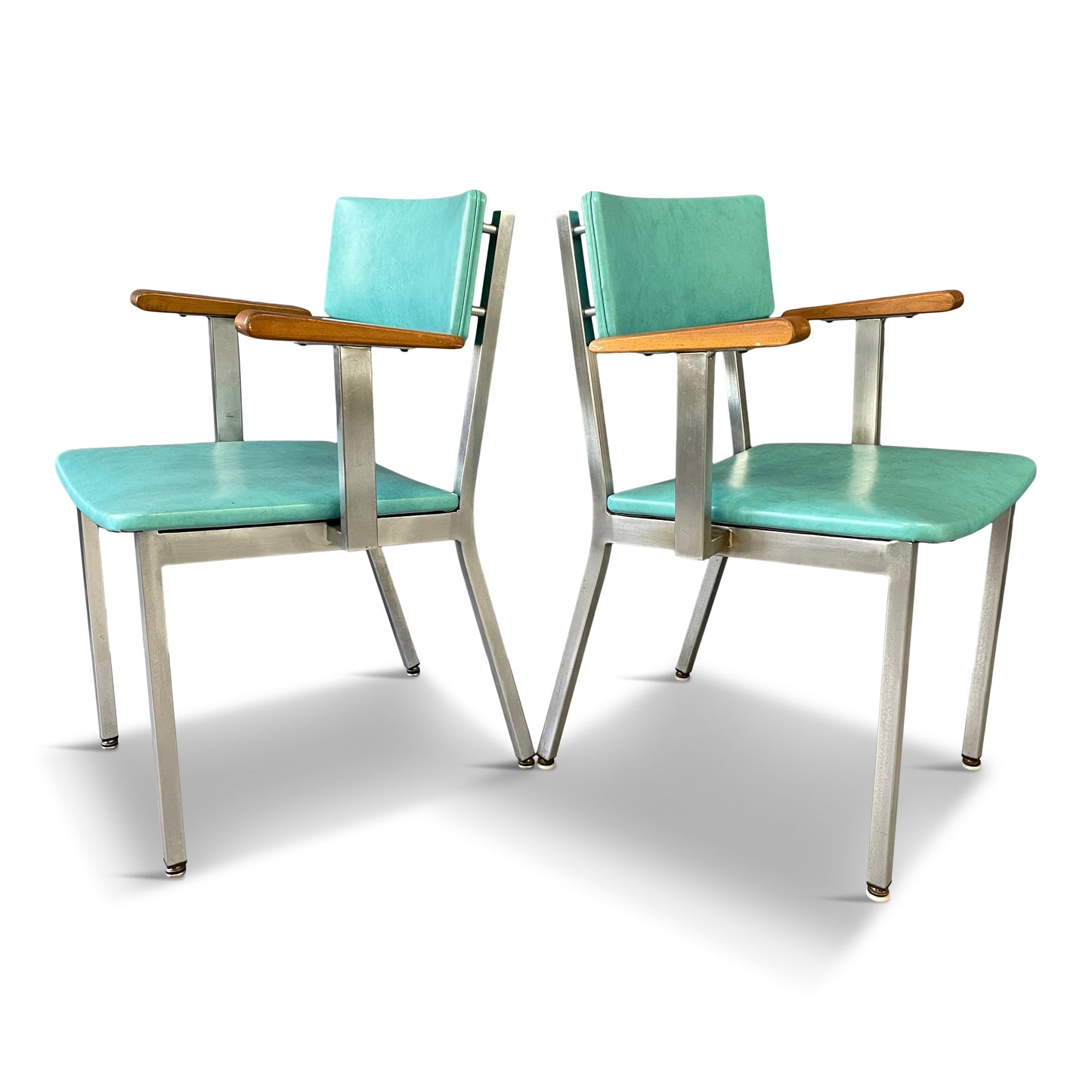 SOLD – Trio of Mid Century Aluminum and Walnut Upholstered Chairs by Howell
