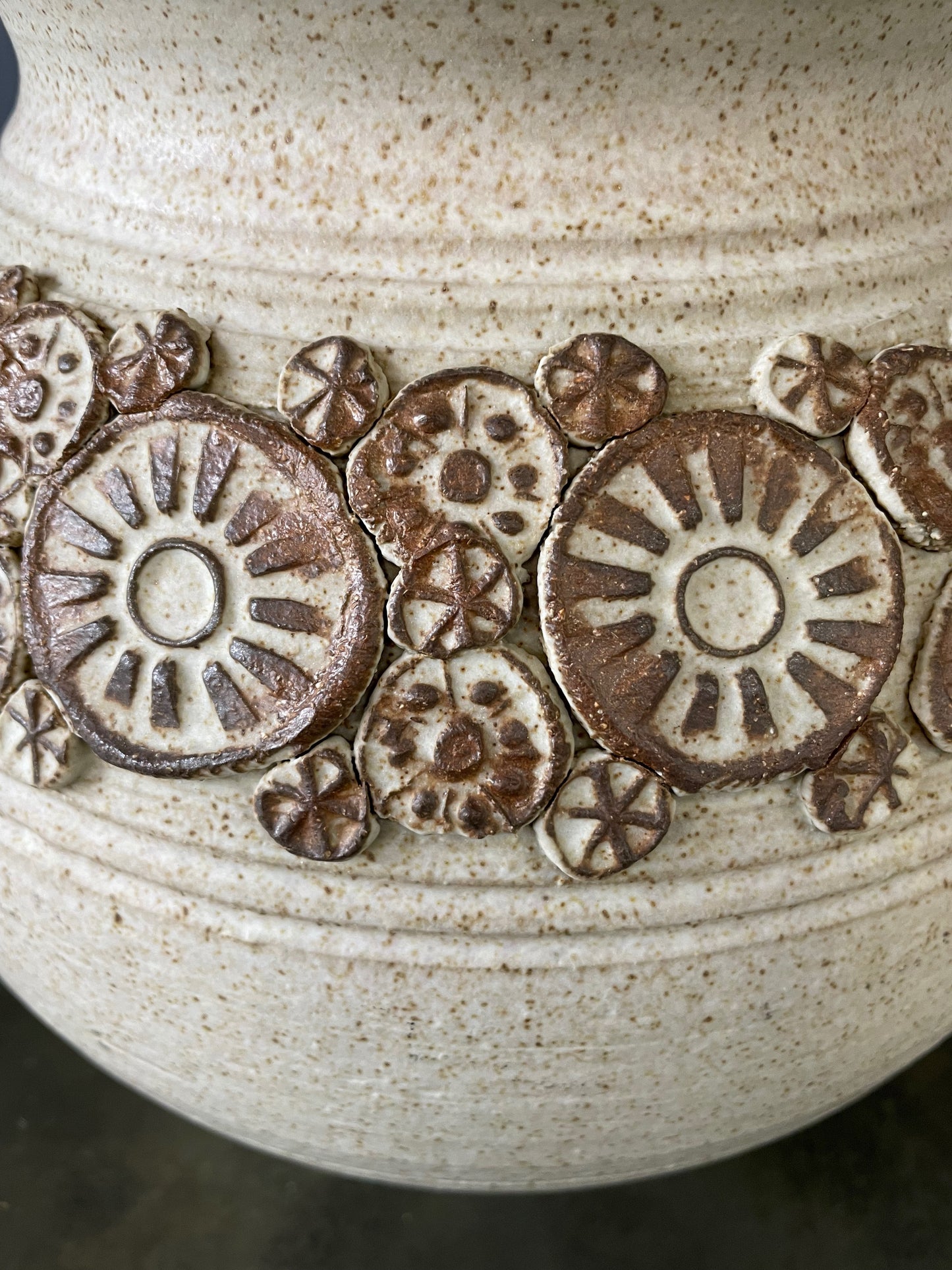 Wishon-Harrell Studio Art Pottery Ceramic Lidded Vase with Appliqué Decoration