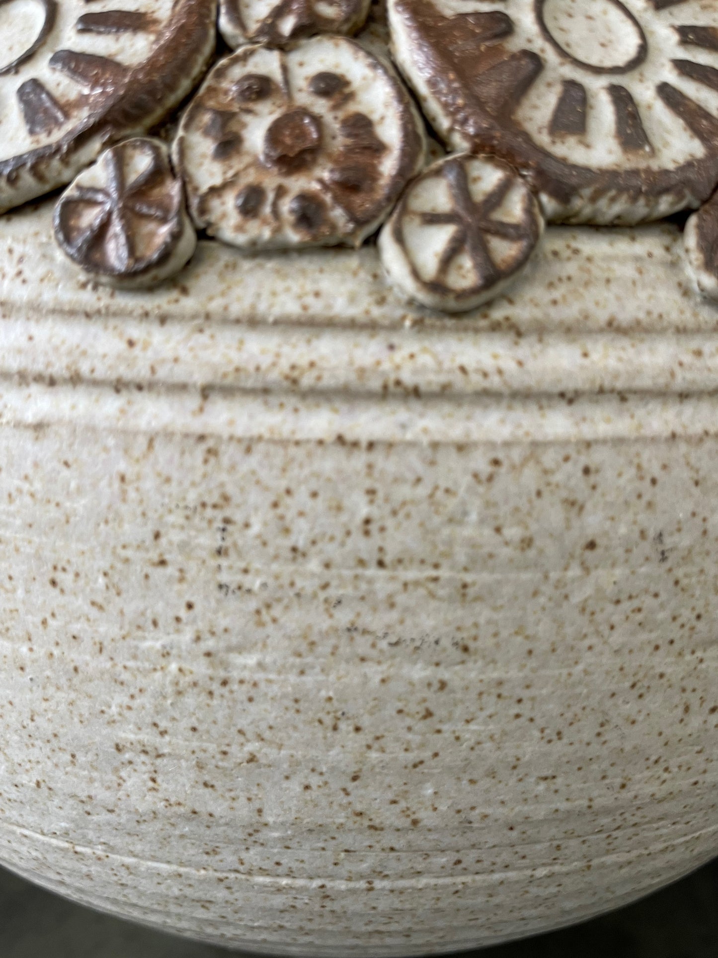 Wishon-Harrell Studio Art Pottery Ceramic Lidded Vase with Appliqué Decoration