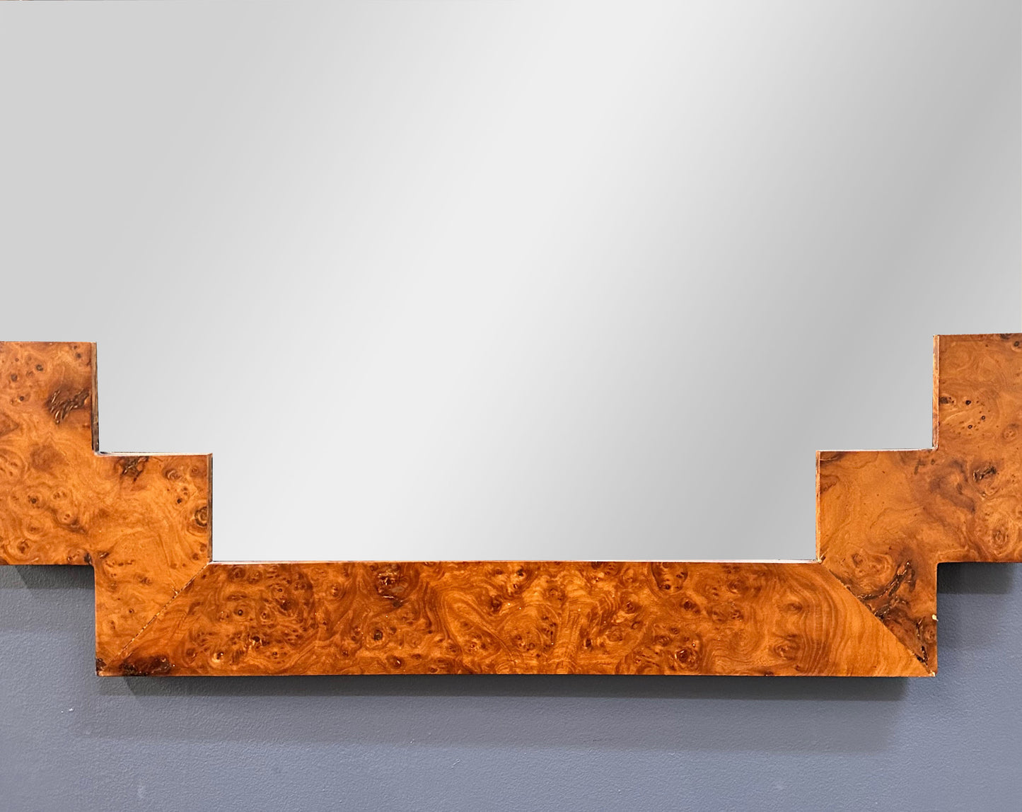 SOLD – Burled Elmwood Geometric Mirror Italian by LaBarge