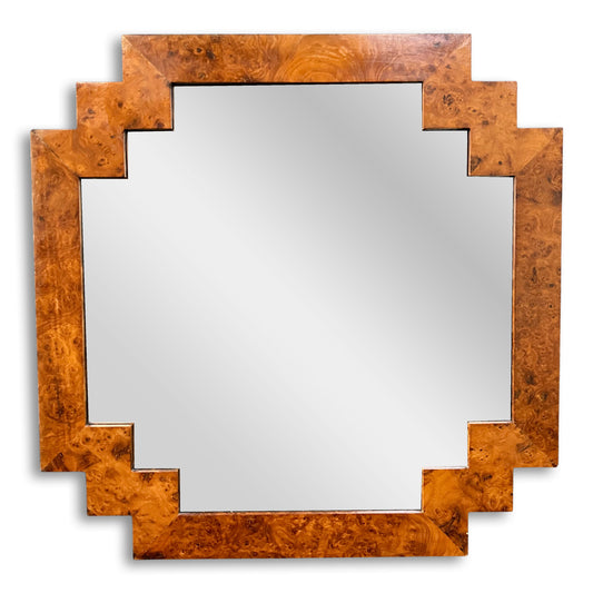 SOLD – Burled Elmwood Geometric Mirror Italian by LaBarge