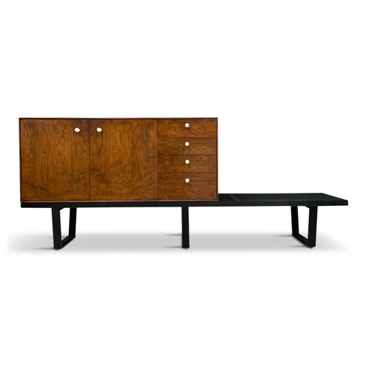 SOLD – George Nelson Rosewood Thin Edge Cabinet on Original Slat Bench Mid-Century