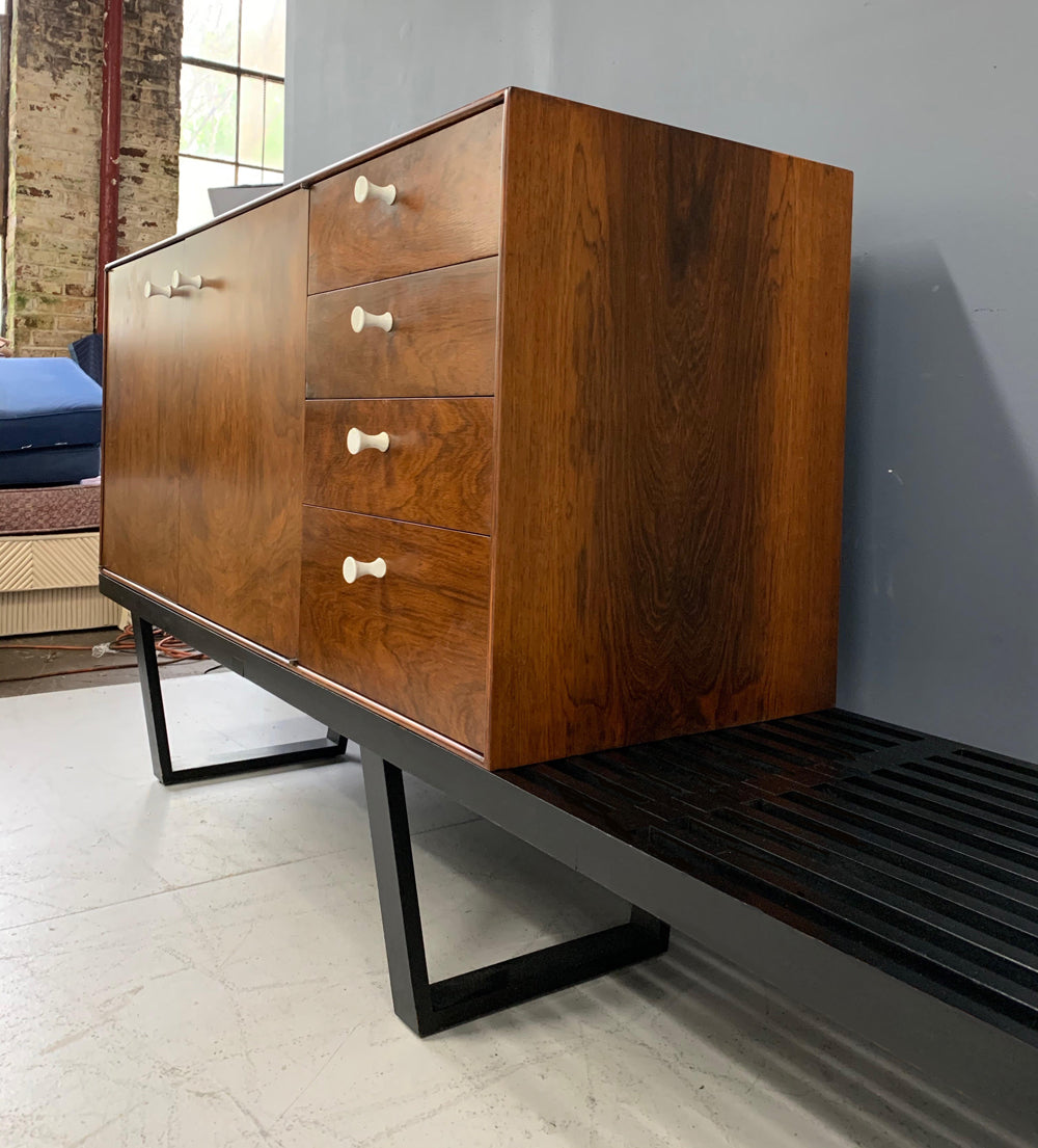 SOLD – George Nelson Rosewood Thin Edge Cabinet on Original Slat Bench Mid-Century