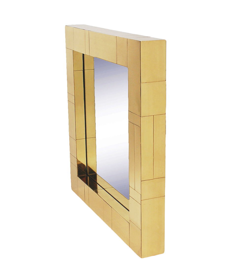 Brass Mid-Century Square Cityscape Mirrors in the Style of Paul Evans
