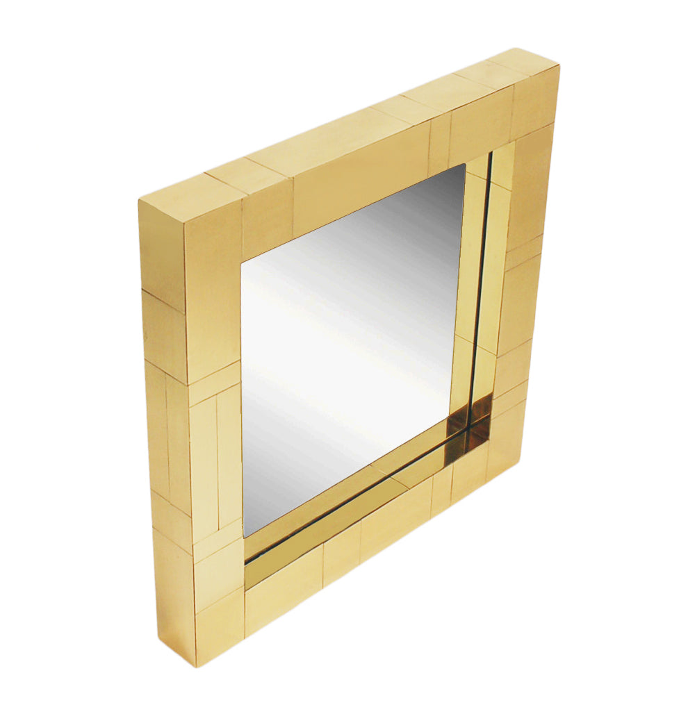 Brass Mid-Century Square Cityscape Mirrors in the Style of Paul Evans