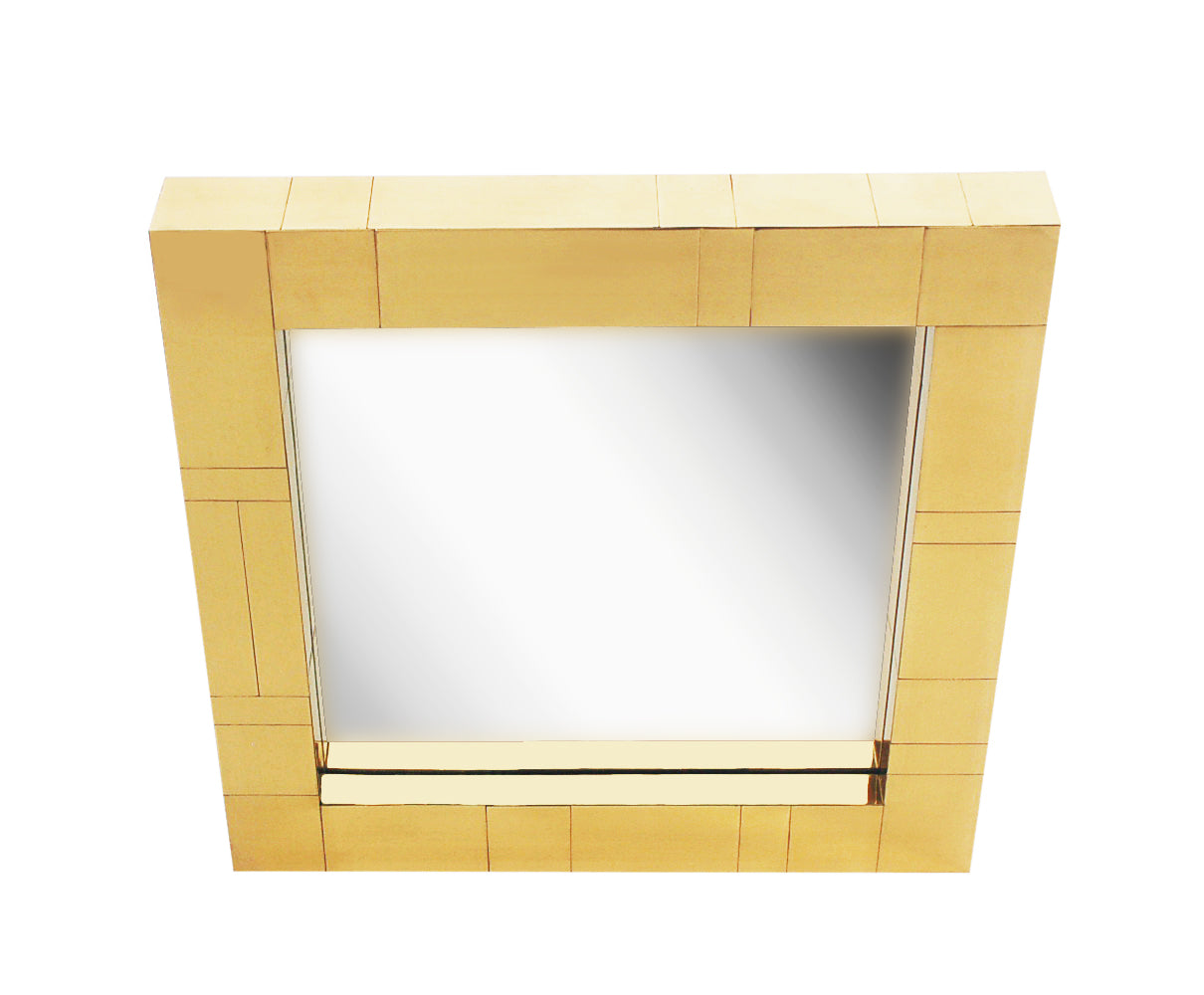 Brass Mid-Century Square Cityscape Mirrors in the Style of Paul Evans