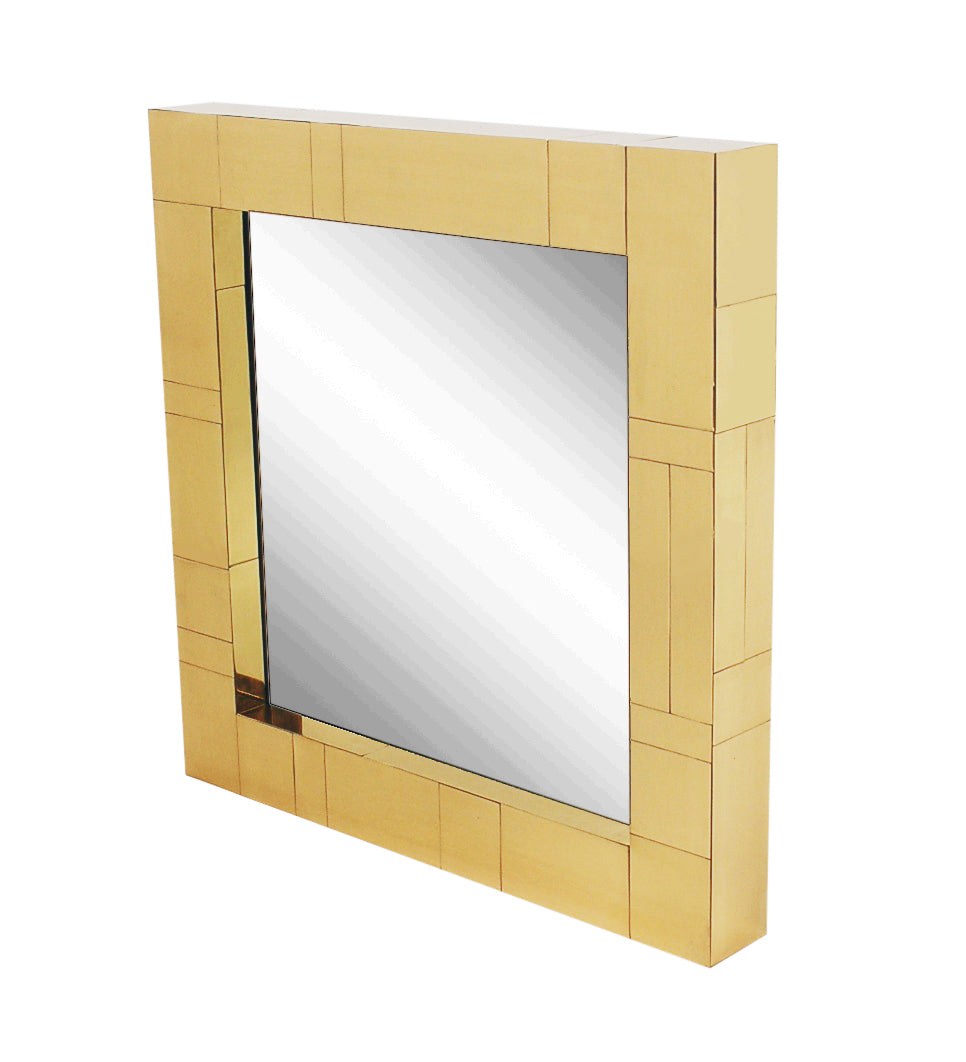 Brass Mid-Century Square Cityscape Mirrors in the Style of Paul Evans