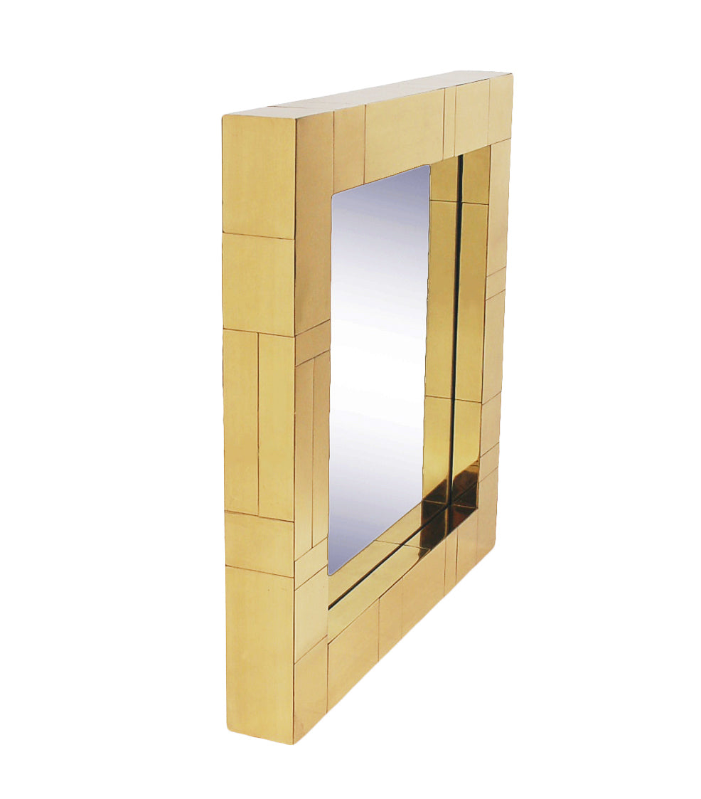 Brass Mid-Century Square Cityscape Mirrors in the Style of Paul Evans