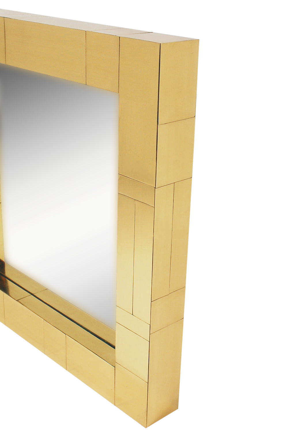 Brass Mid-Century Square Cityscape Mirrors in the Style of Paul Evans