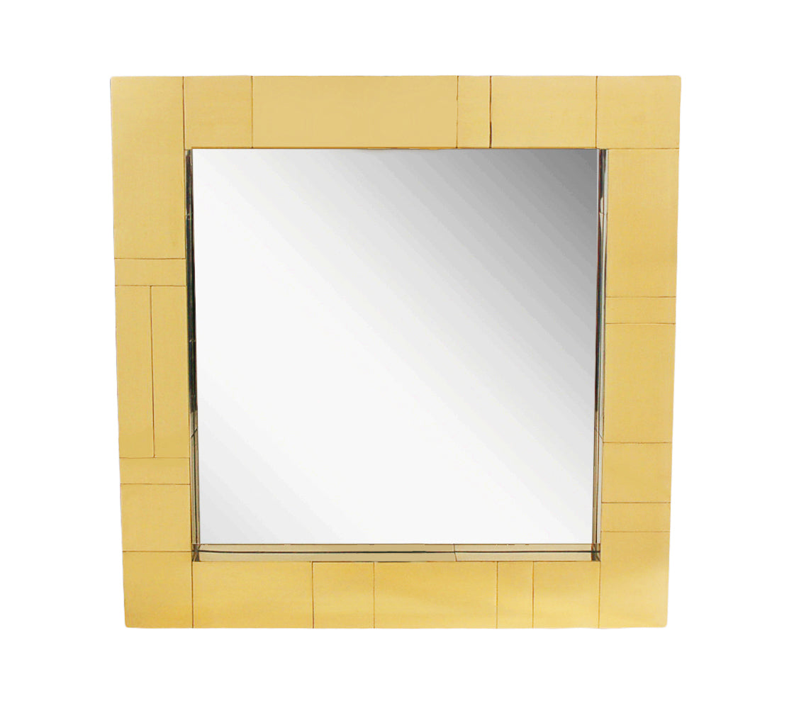 Brass Mid-Century Square Cityscape Mirrors in the Style of Paul Evans