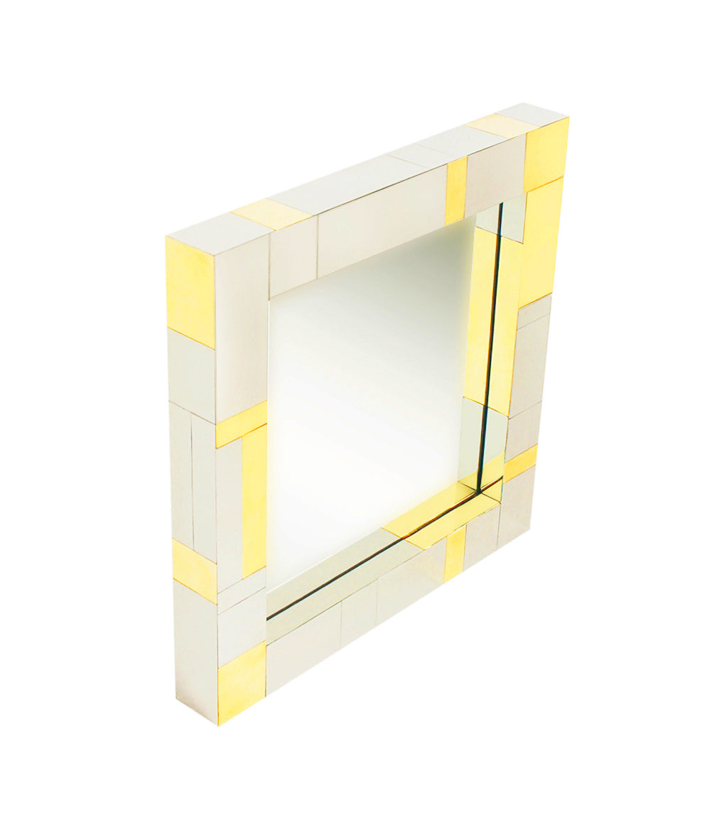 Brass Mid-Century Square Cityscape Mirrors in the Style of Paul Evans